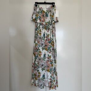 O'Neill White Floral Strapless Maxi Dress with Pink, Yellow & Green